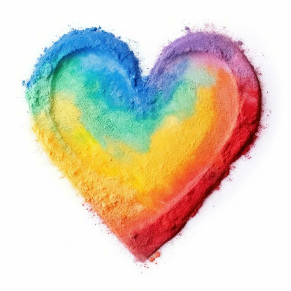 Heart from rainbow powder isolated photo