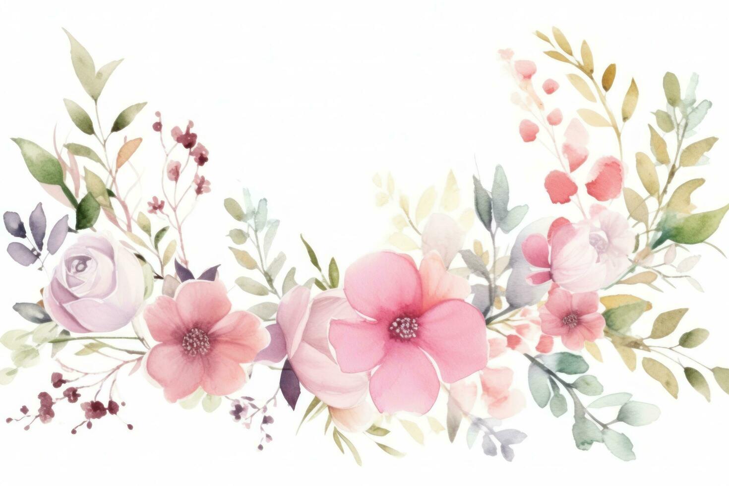 Watercolor pink flowers isolated photo