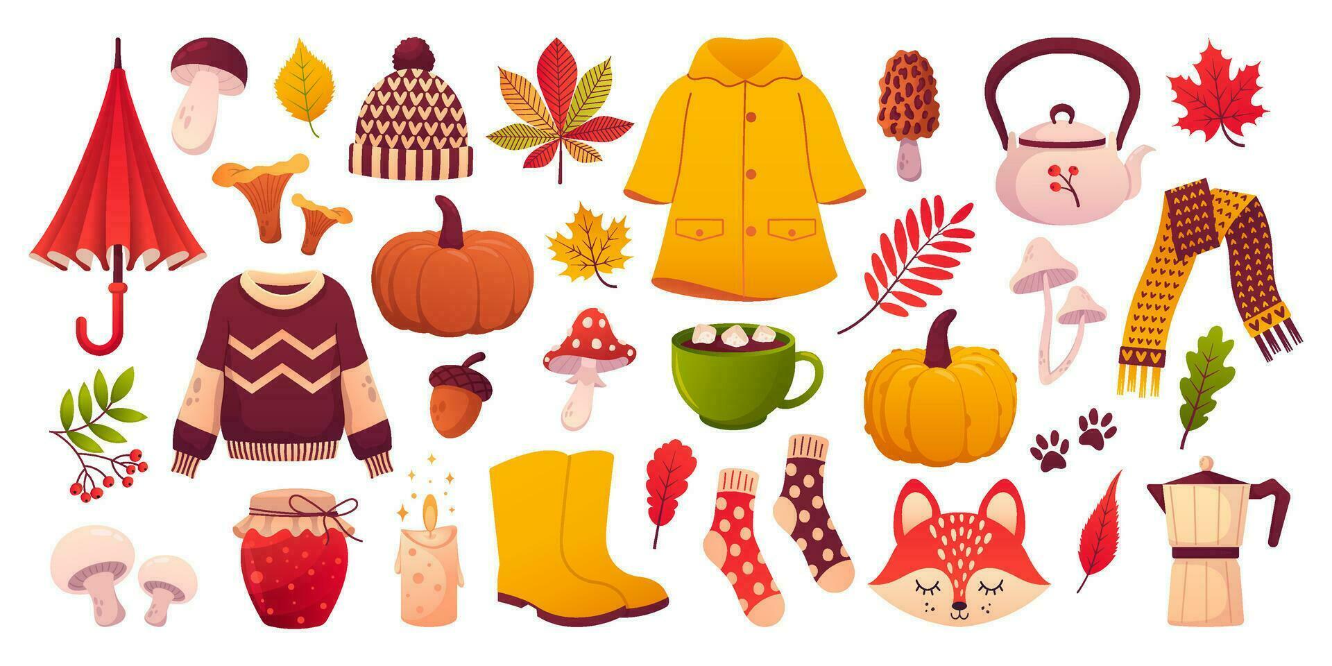 Set autumn collection of autumn elements vector