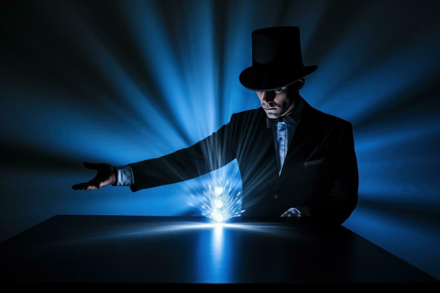 un mago demostración magia trucos alrededor un magia sombrero foto