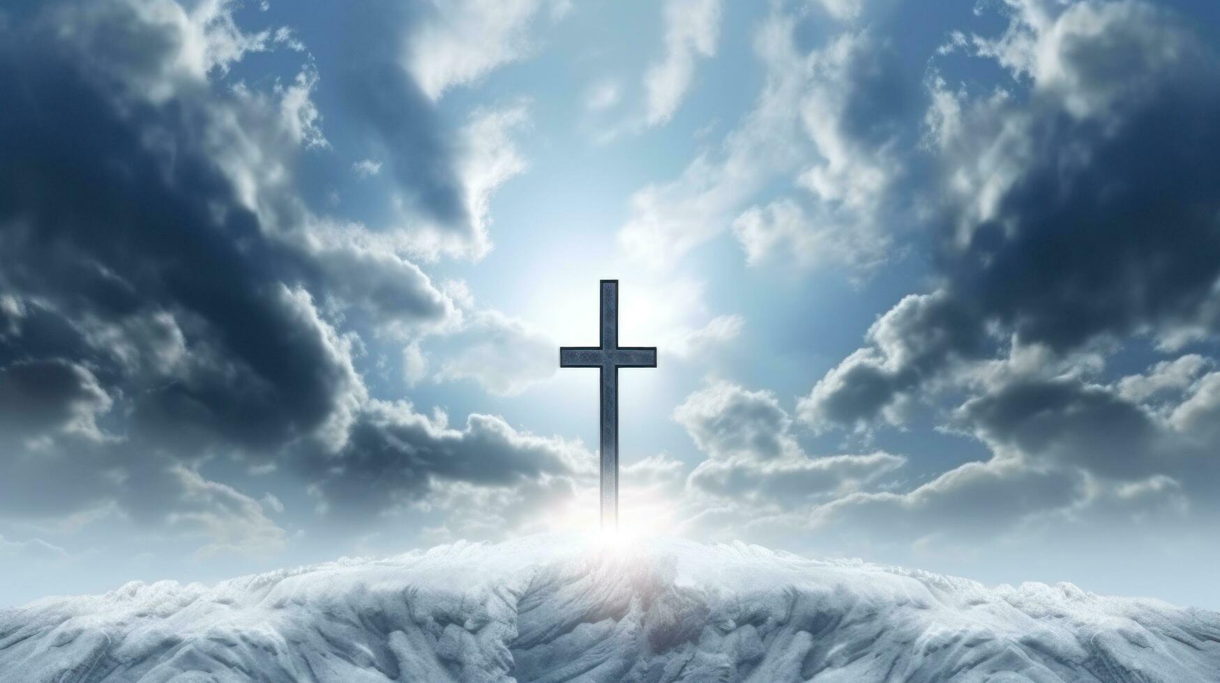 Cross surrounded by clouds and cloudy sky photo