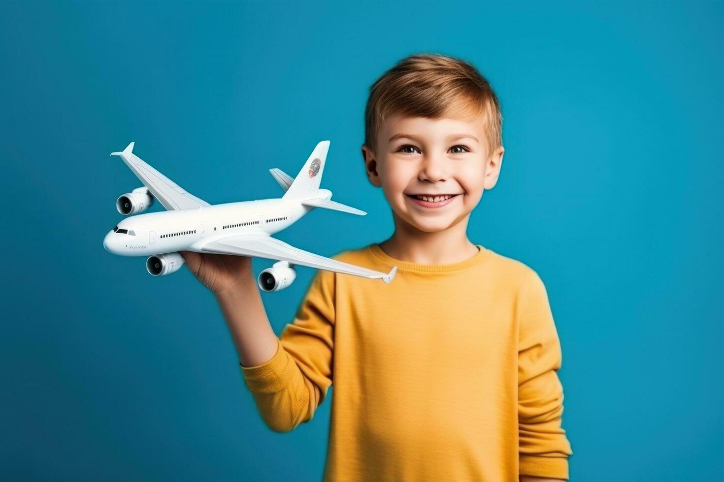 Boy with toy airplane photo