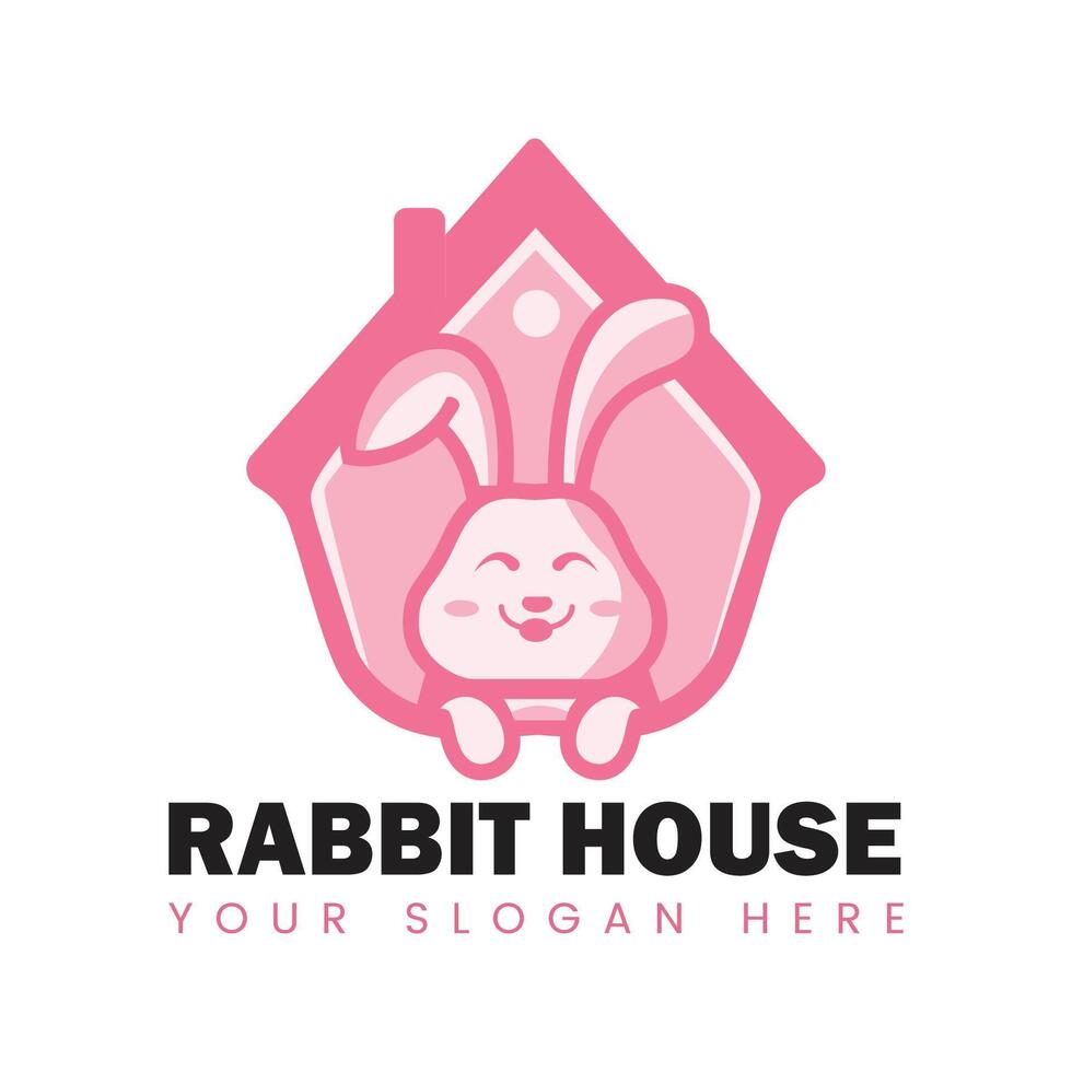 Rabbit House Logo Design. Rabbit in a house design. vector
