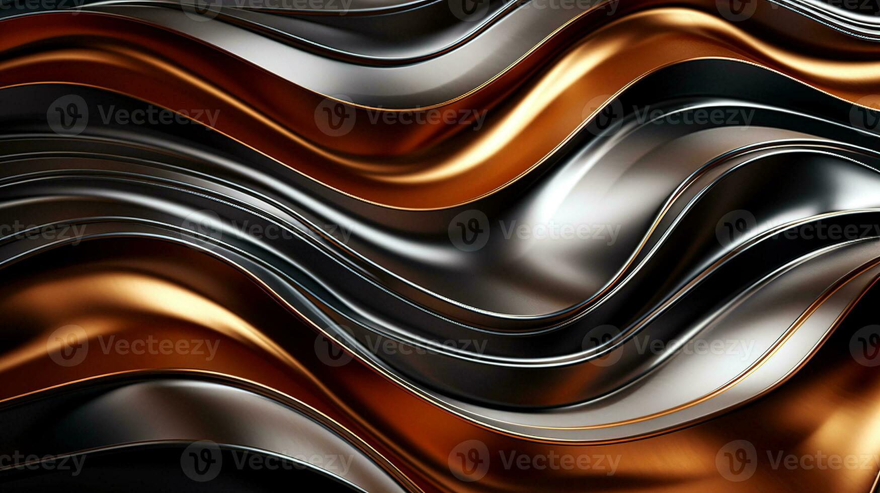 Abstract wavy metallic background with golden waves. photo