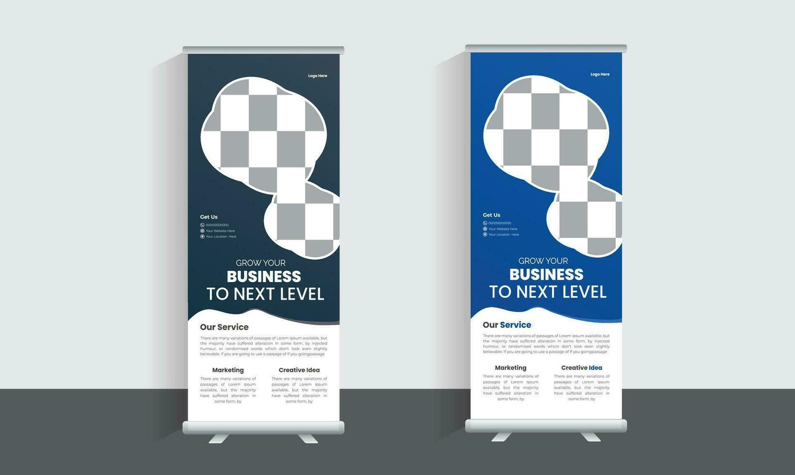 Business Roll Up Banner stand. Presentation concept. Abstract modern roll up background. Vertical roll up template billboard, banner stand or flag design layout. Poster for conference, forum, shop vector