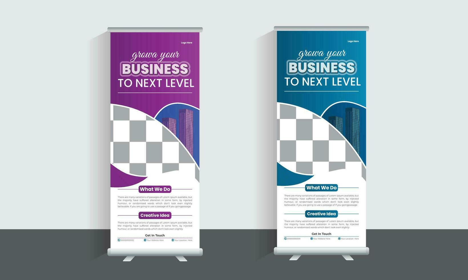 Business Roll Up Banner stand. Presentation concept. Abstract modern roll up background. Vertical roll up template billboard, banner stand or flag design layout. Poster for conference, forum, shop vector