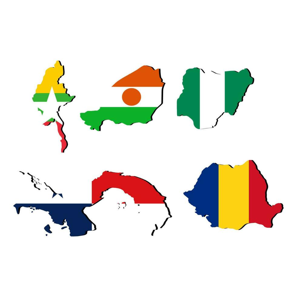 conjunto de país mapa con bandera vector