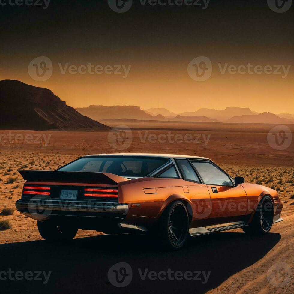 photo of car in hot sand desert, generative AI