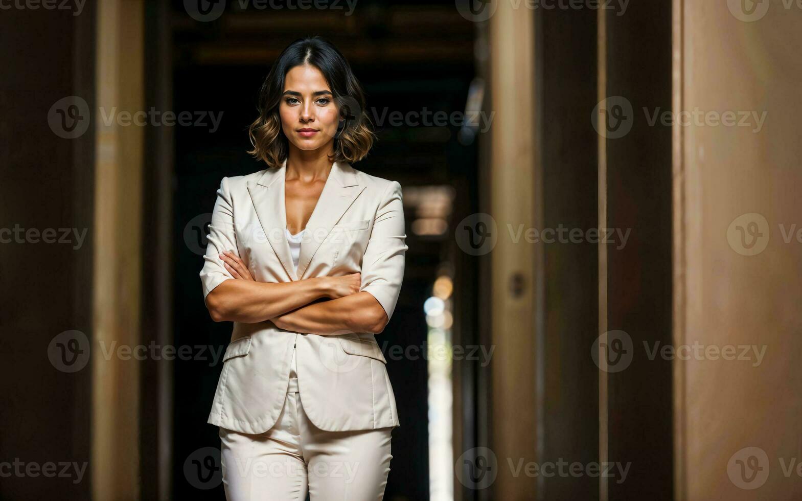photo of working entrepreneur woman at factory with machine and worker, generative AI