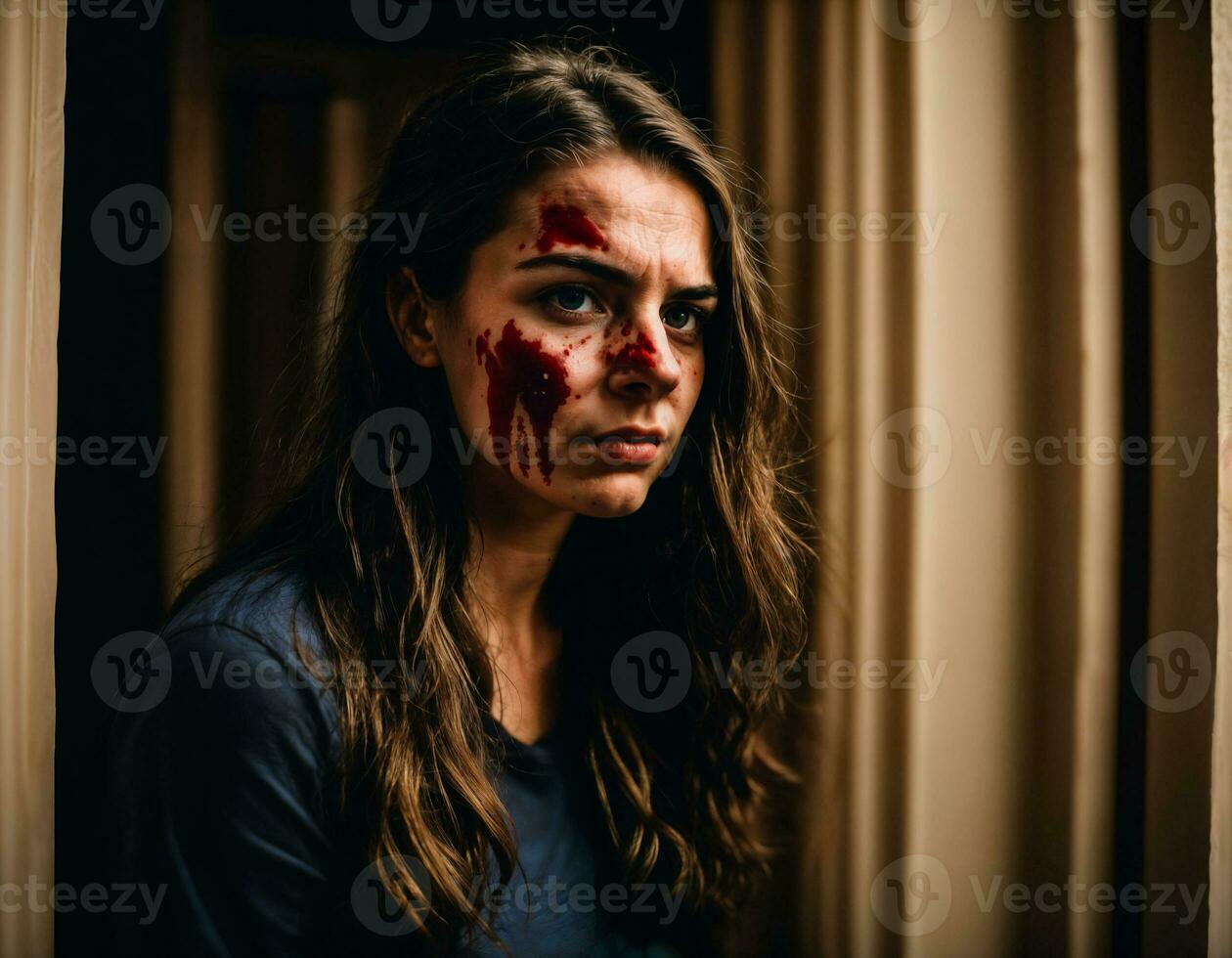 photo of rage angry teenage college girl fighting the other with wound on face, generative AI