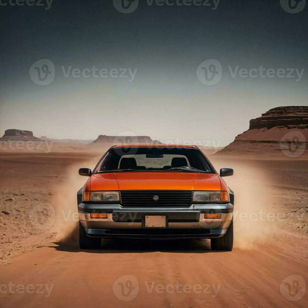 photo of car in hot sand desert, generative AI