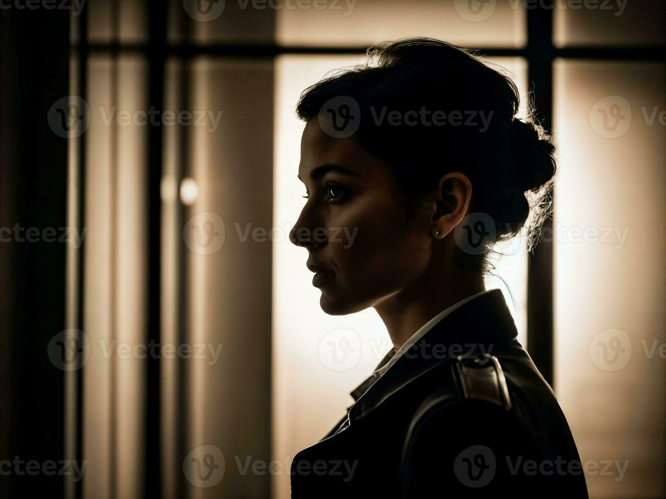 photo of serious detective woman in crime scene, generative AI