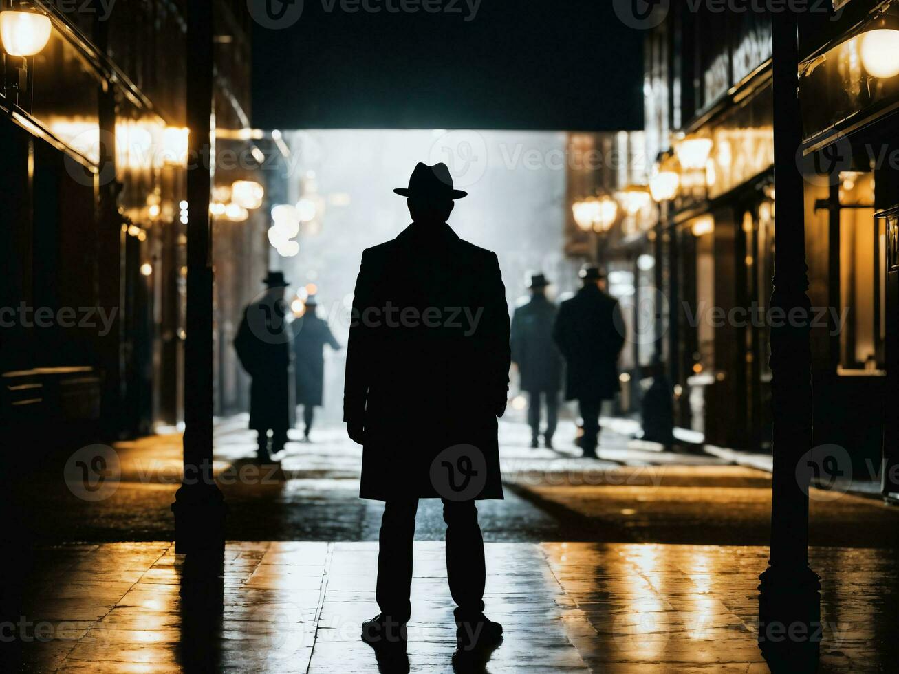 photo of serious detective man in crime scene, generative AI