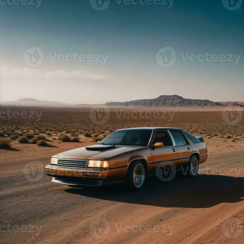 photo of car in hot sand desert, generative AI