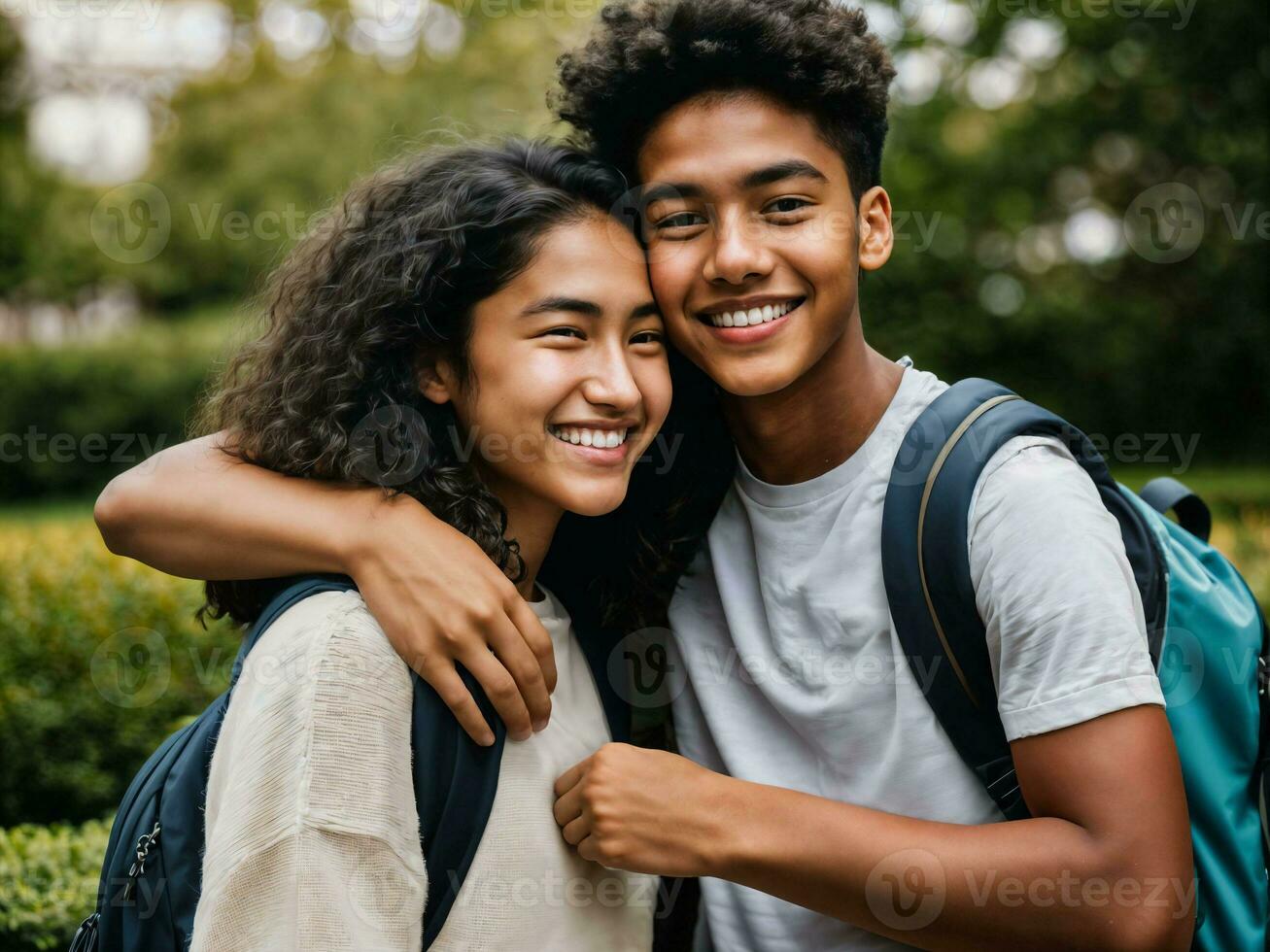 photo of group teenage freshy student at university, generative AI