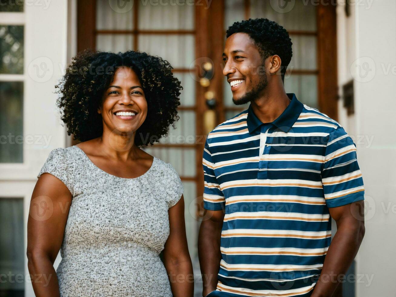photo of happy family black mother and son, generative AI