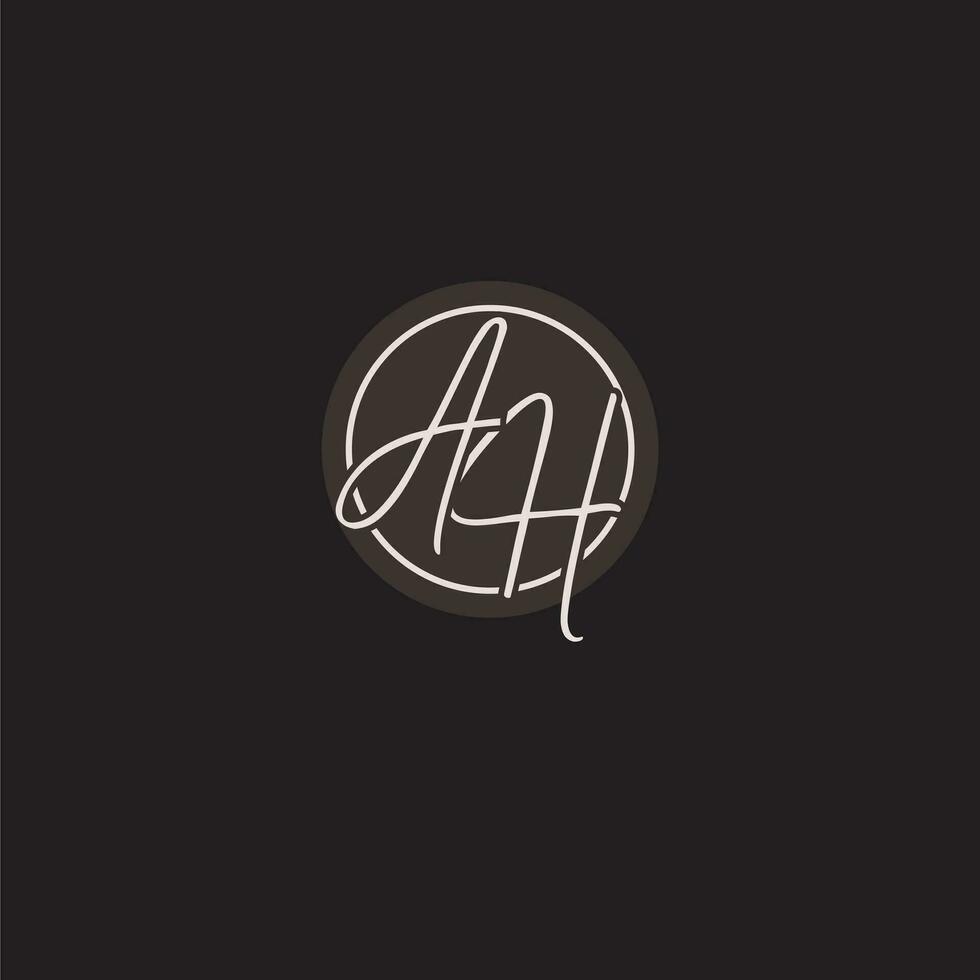 Initials AH logo monogram with simple circle line style vector