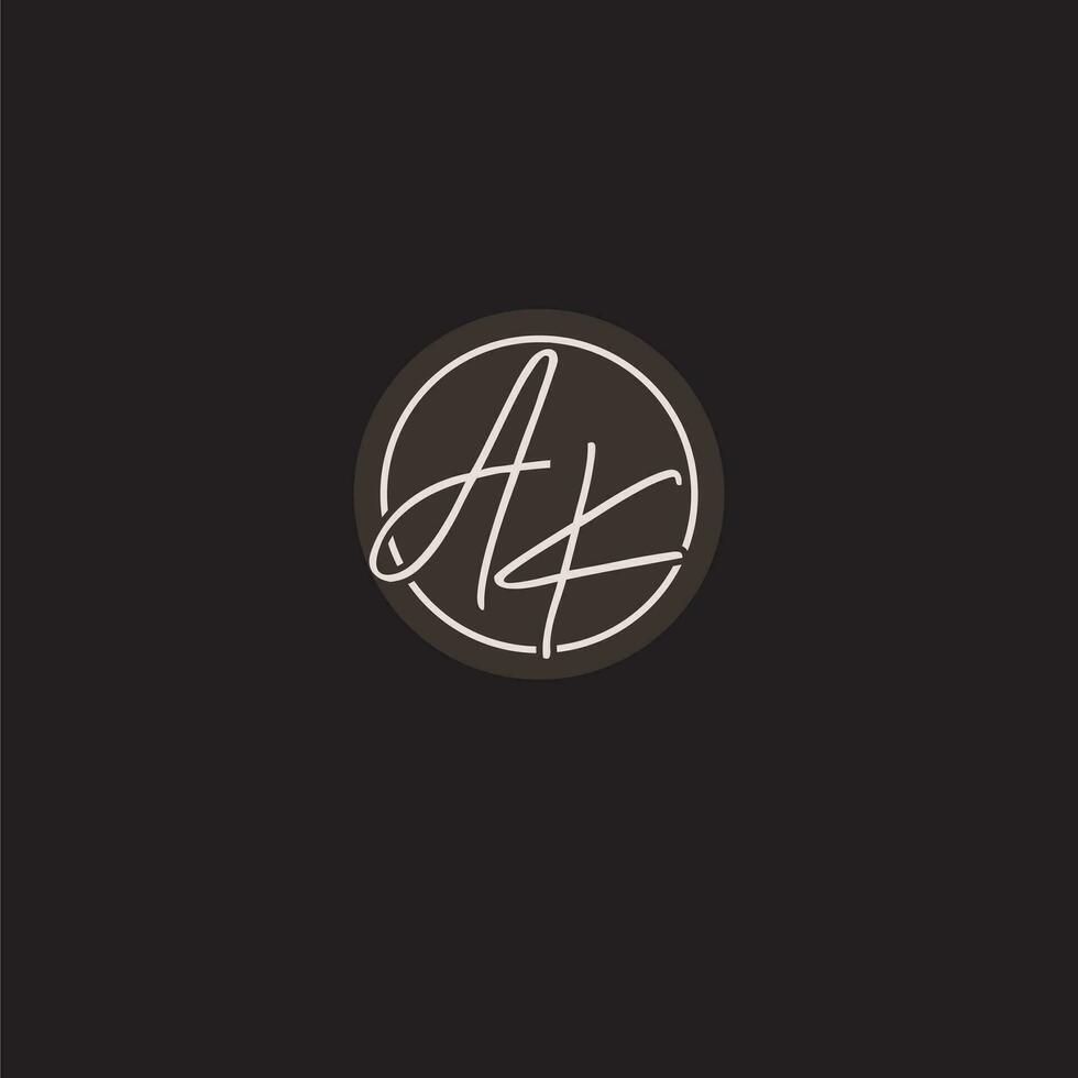Initials AK logo monogram with simple circle line style vector