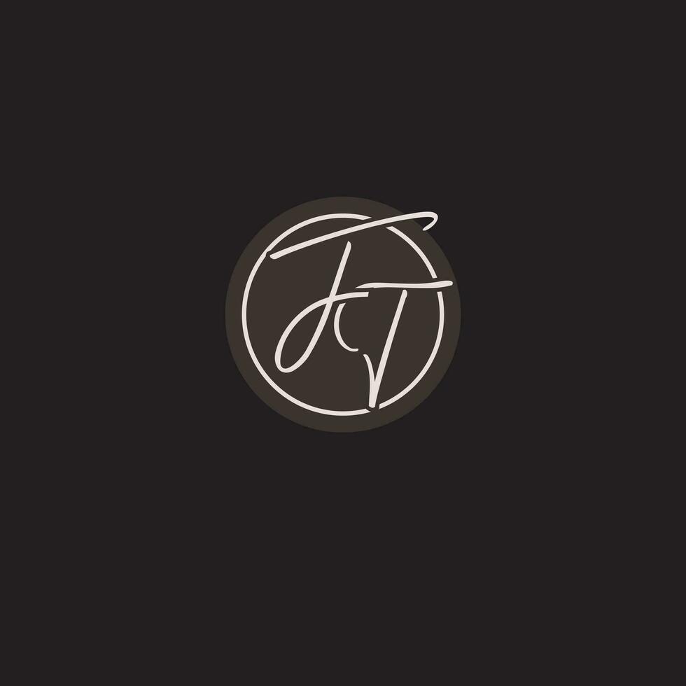 Initials FT logo monogram with simple circle line style vector