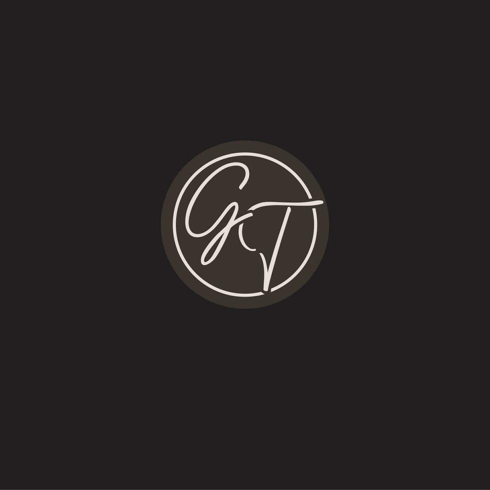 Initials GT logo monogram with simple circle line style vector