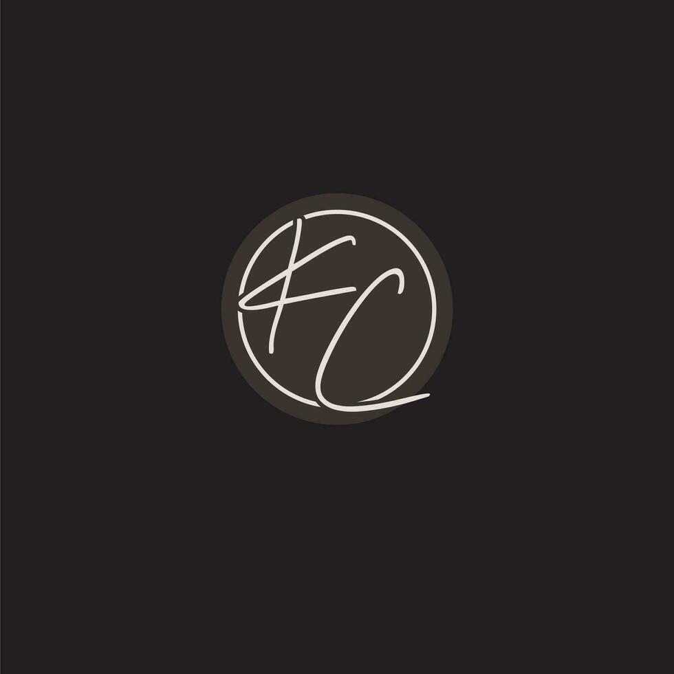 Initials KC logo monogram with simple circle line style vector