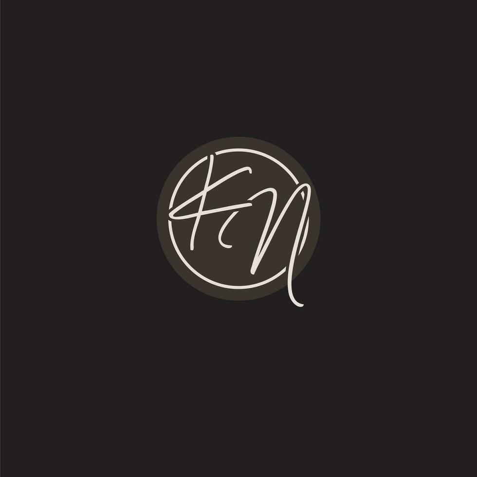 Initials KN logo monogram with simple circle line style vector