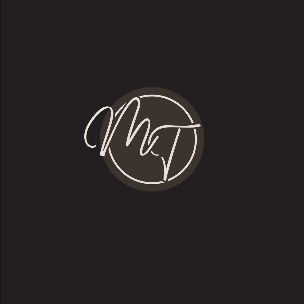 Initials MT logo monogram with simple circle line style vector