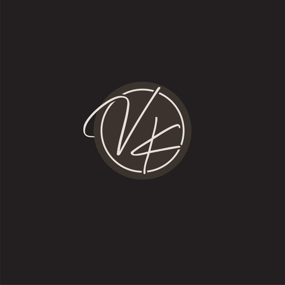 Initials VK logo monogram with simple circle line style vector