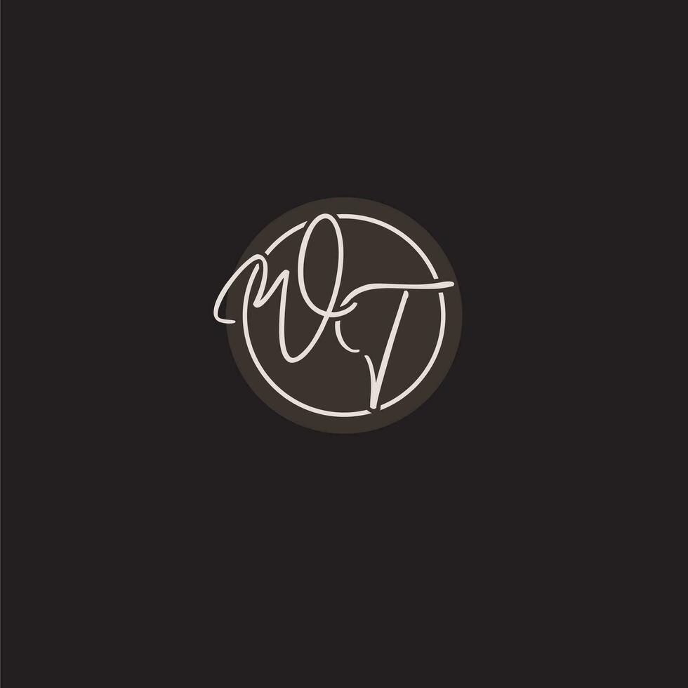 Initials WT logo monogram with simple circle line style vector