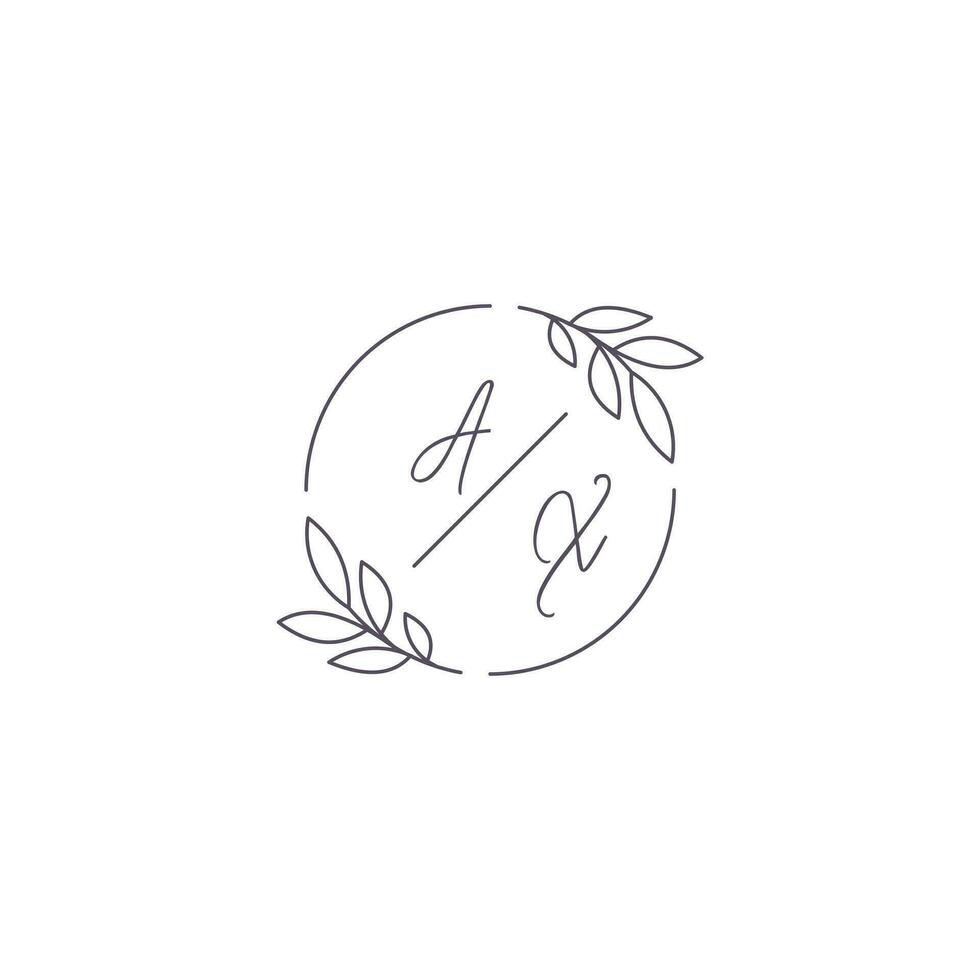 Initials AX monogram wedding logo with simple leaf outline and circle style vector