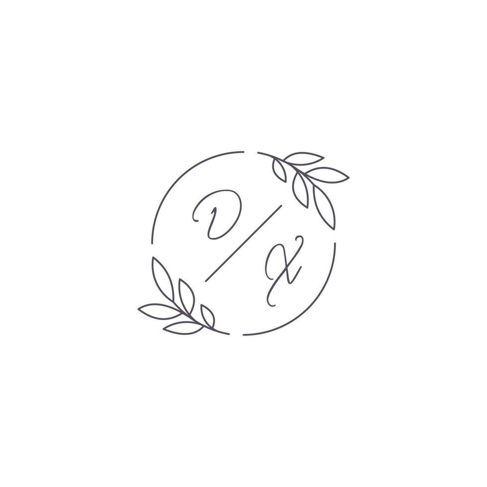 iniciales dx monograma Boda logo con sencillo hoja contorno y circulo estilo vector