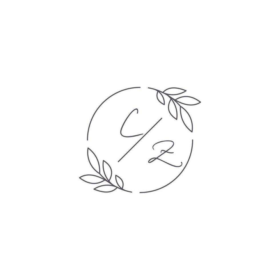 Initials CZ monogram wedding logo with simple leaf outline and circle style vector