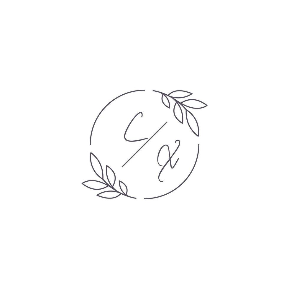 Initials CX monogram wedding logo with simple leaf outline and circle style vector