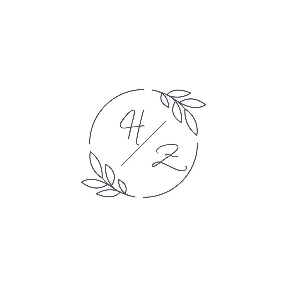 Initials HZ monogram wedding logo with simple leaf outline and circle style vector