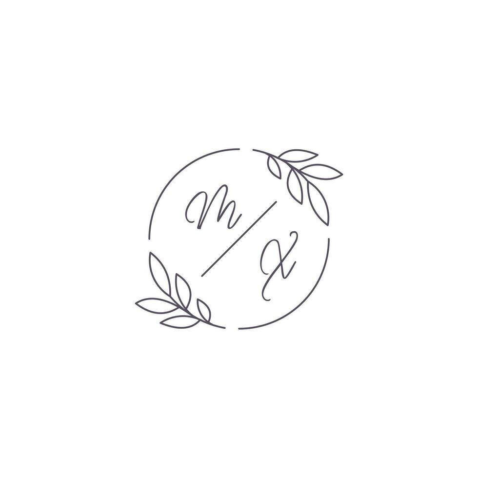 Initials MX monogram wedding logo with simple leaf outline and circle style vector