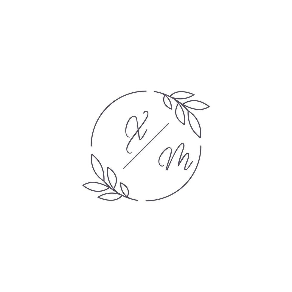 Initials XM monogram wedding logo with simple leaf outline and circle style vector