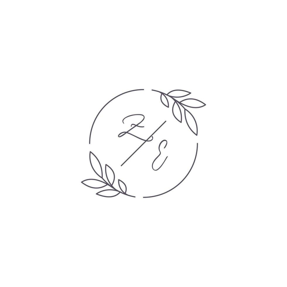 iniciales ze monograma Boda logo con sencillo hoja contorno y circulo estilo vector