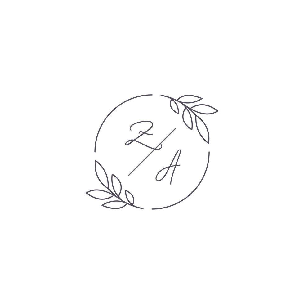 Initials ZA monogram wedding logo with simple leaf outline and circle style vector