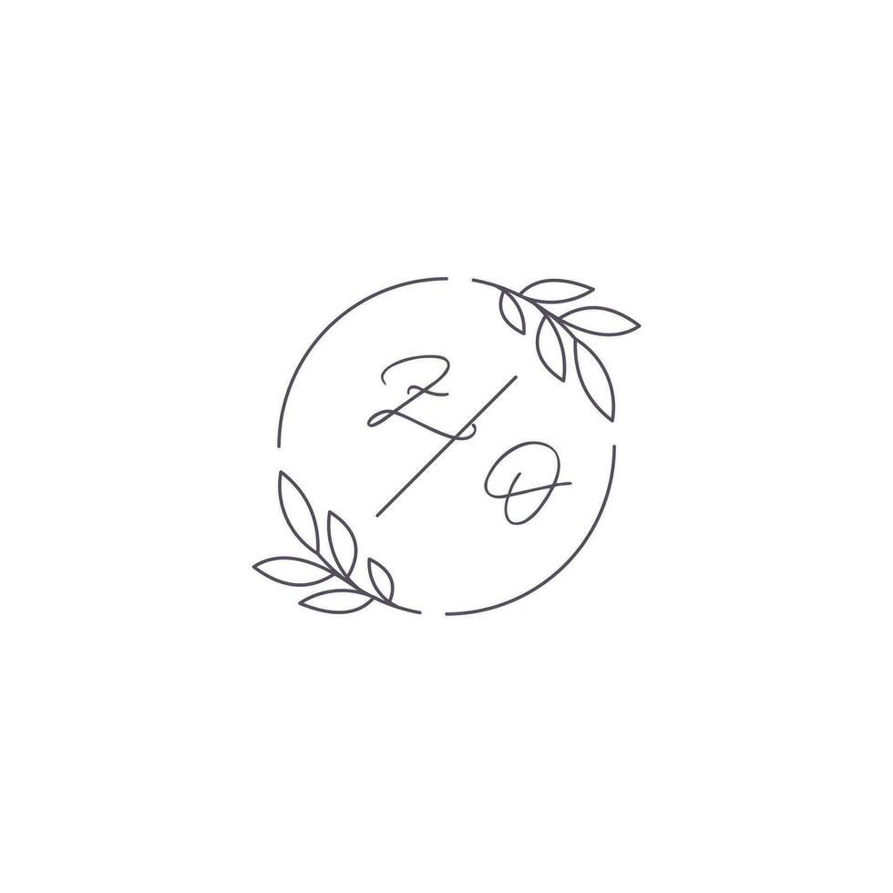 Initials ZO monogram wedding logo with simple leaf outline and circle style vector