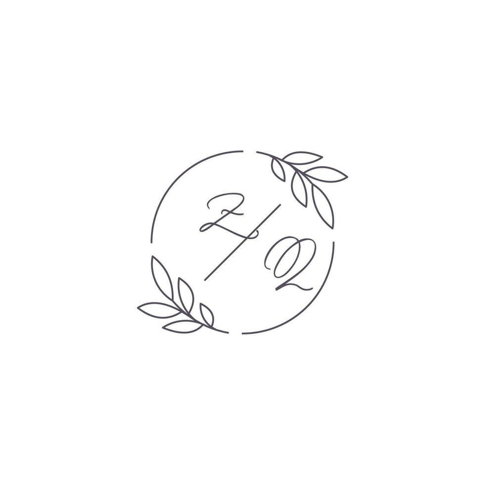 iniciales zq monograma Boda logo con sencillo hoja contorno y circulo estilo vector