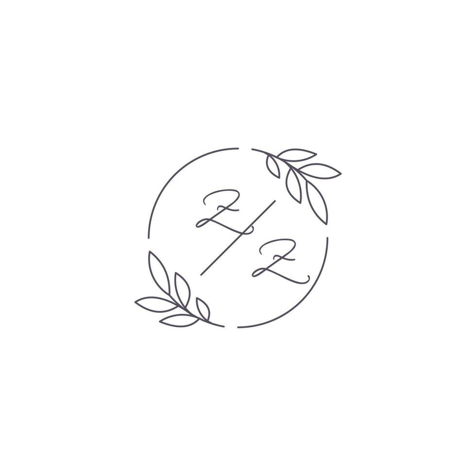 Initials ZZ monogram wedding logo with simple leaf outline and circle style vector