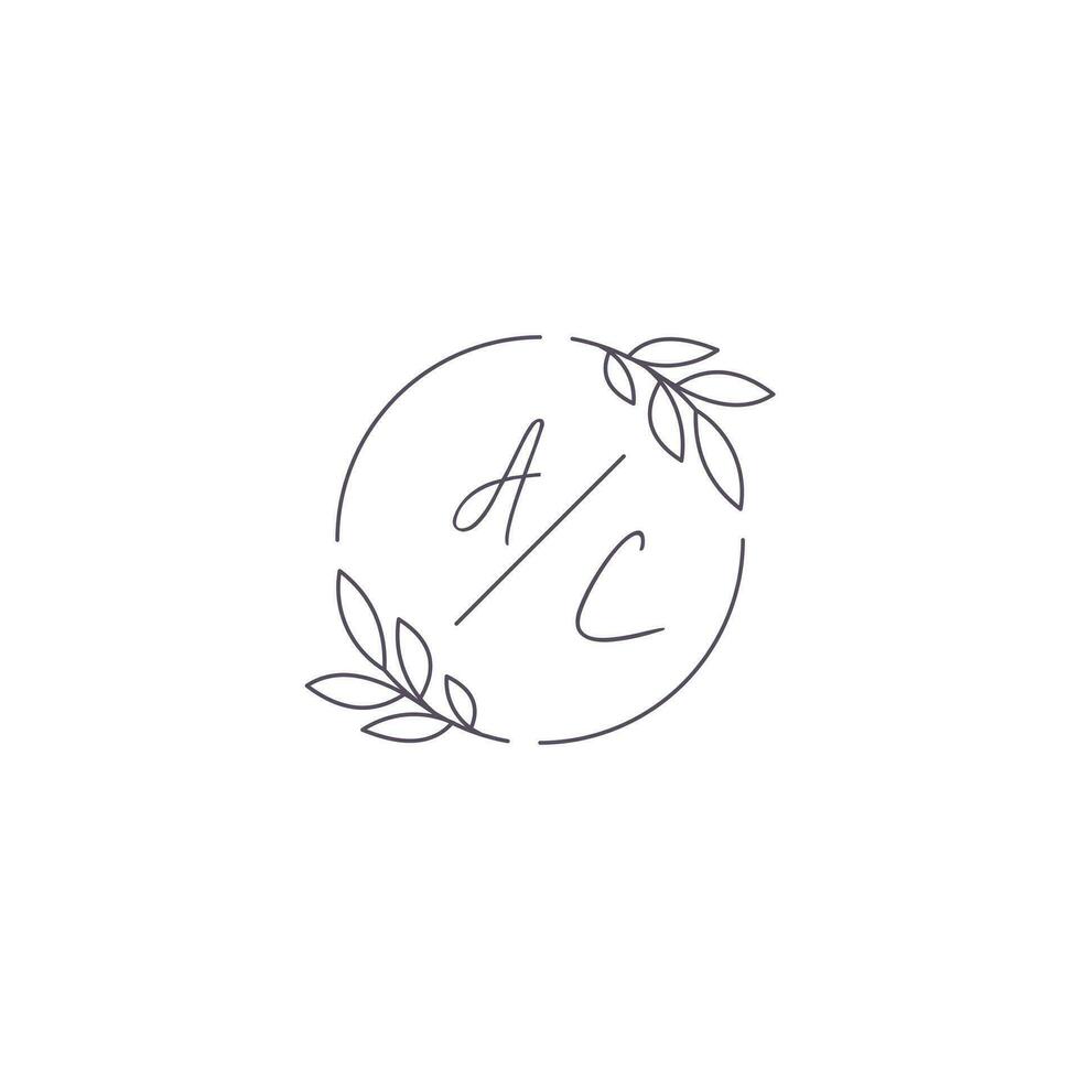 Initials AC monogram wedding logo with simple leaf outline and circle style vector