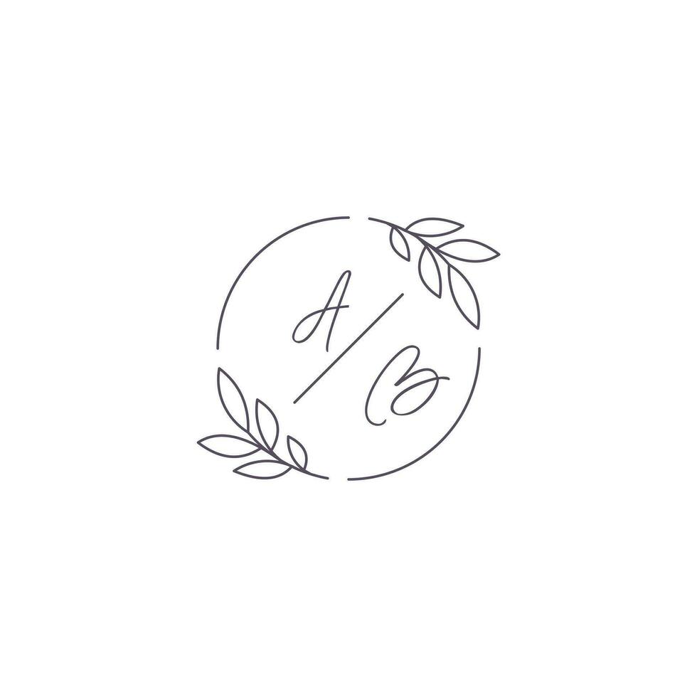 Initials AB monogram wedding logo with simple leaf outline and circle style vector