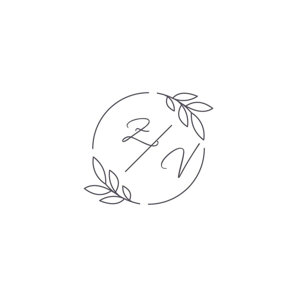 iniciales zv monograma Boda logo con sencillo hoja contorno y circulo estilo vector