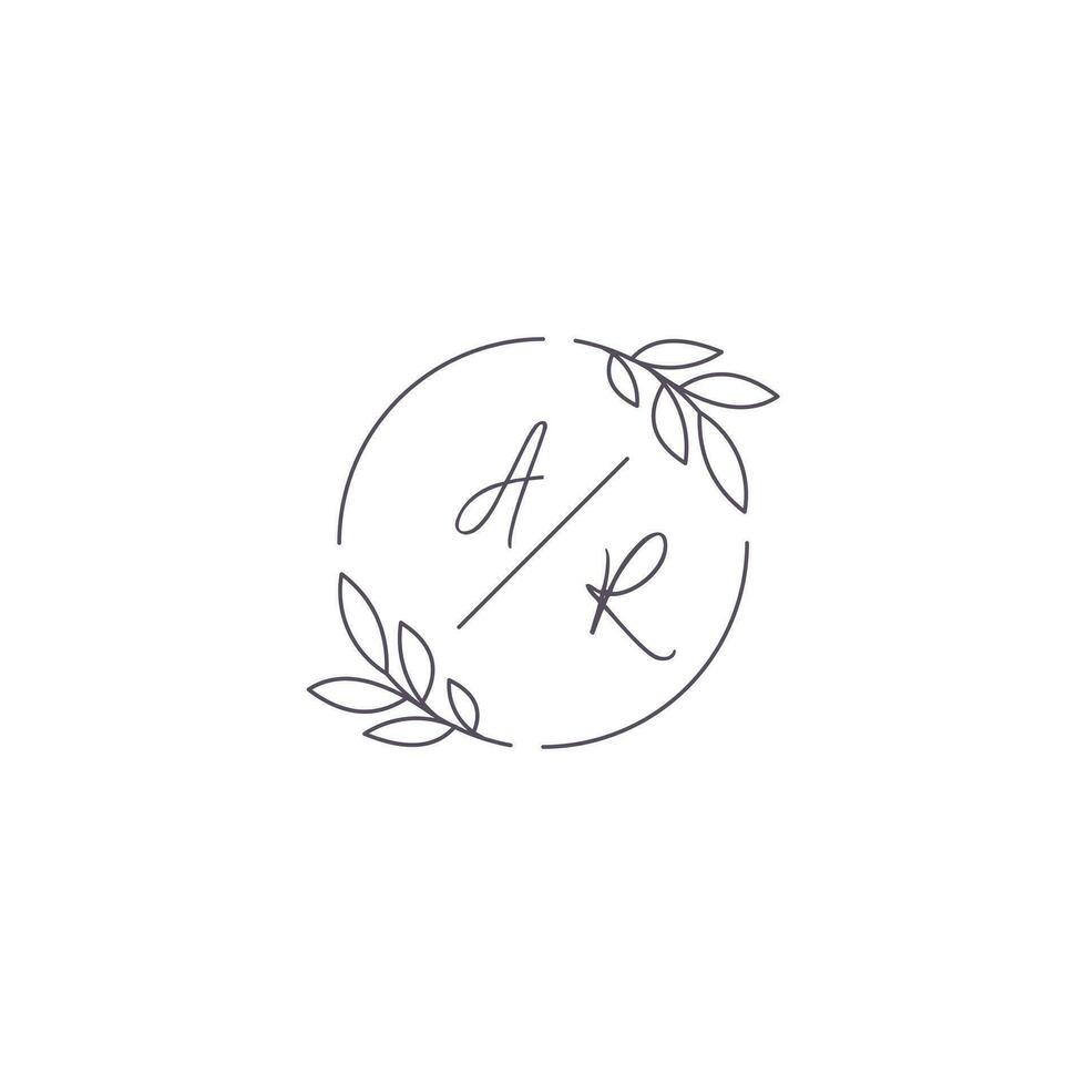 Initials AR monogram wedding logo with simple leaf outline and circle style vector