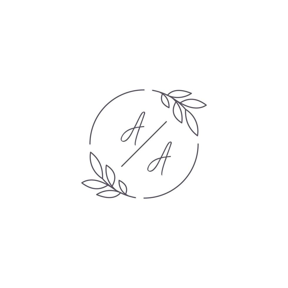 Initials AA monogram wedding logo with simple leaf outline and circle style vector