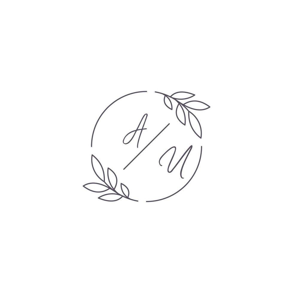 Initials AU monogram wedding logo with simple leaf outline and circle style vector