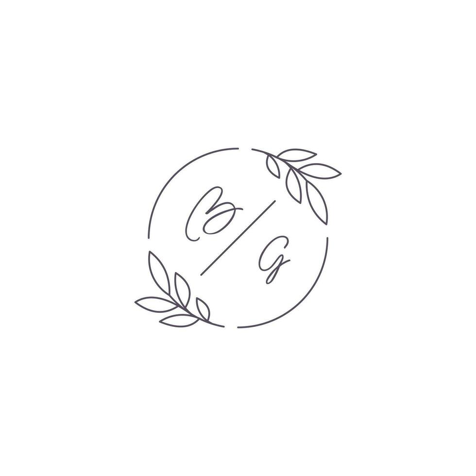 Initials BG monogram wedding logo with simple leaf outline and circle style vector