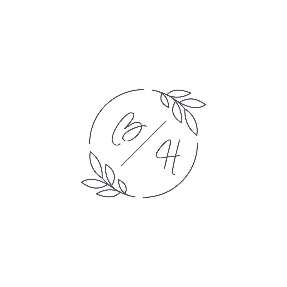Initials BH monogram wedding logo with simple leaf outline and circle style vector
