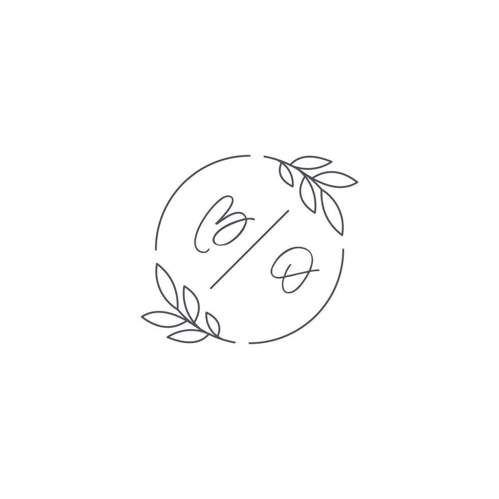 iniciales bo monograma Boda logo con sencillo hoja contorno y circulo estilo vector